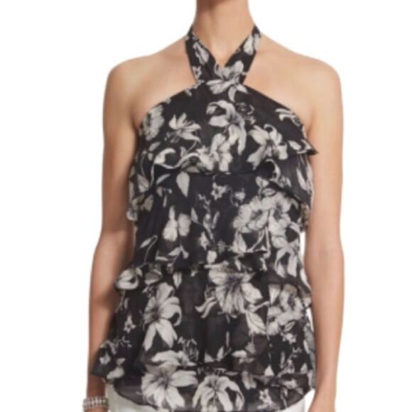 White House Black Market Tops - White House Black Market White Floral Ruffle Tier  Chiffon Halter Size XS